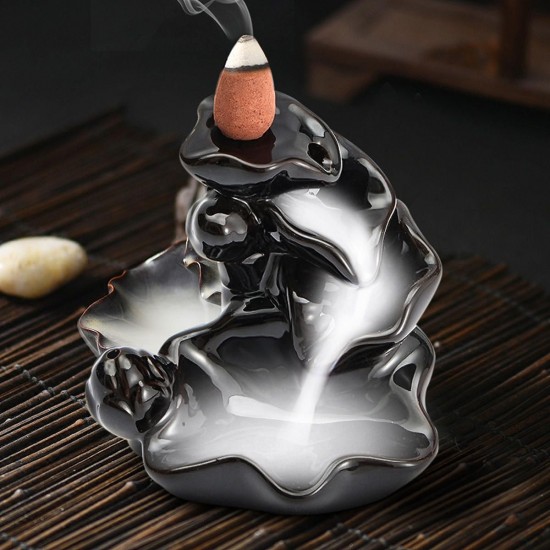 Backflow Incense Cone Burner Holder Ceramic Lotus Stream Fragrant Smoke Backflow Home Censer Decor Backflow Incense Cone Burner Holder Ceramic Lotus Stream Fragrant Smoke Backflow Home Censer Decor