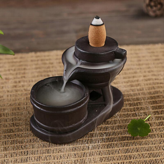Backflow Incense Cone Burner Holder Ceramic Stone Mill Fragrant Smoke Backflow Censer Decor