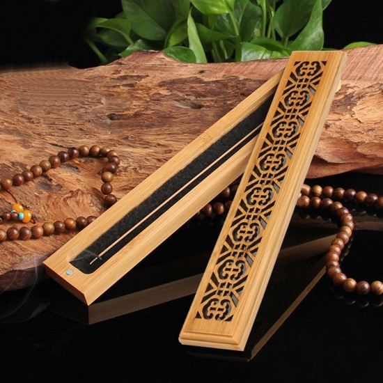 Bamboo Incense Burner Box Drawer Magnet Incense Lore Hollow Carving Cover Burner Censer Holder