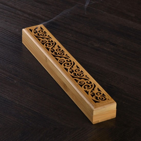 Bamboo Incense Burner Box Drawer Magnet Incense Lore Hollow Carving Cover Burner Censer Holder