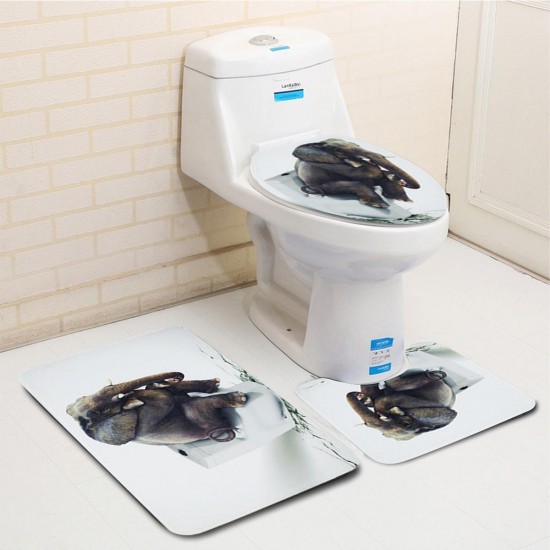 Bathroom Non-Slip Rug Lid Toilet Cover Bath Mat Waterproof Set