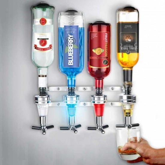 Beverage Liquor Dispenser 4 Bottle Bar Alcohol Holder Cocktail Drink Shot Bracket Wall Mounted