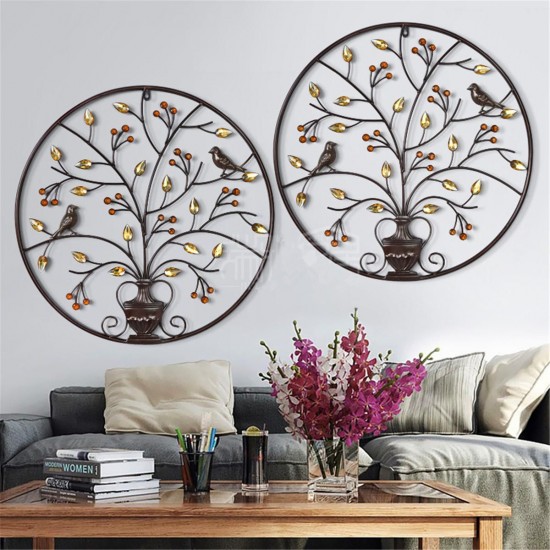 Birds Tree Iron Sculpture Ornament Home Room Wall Hanging Decorations