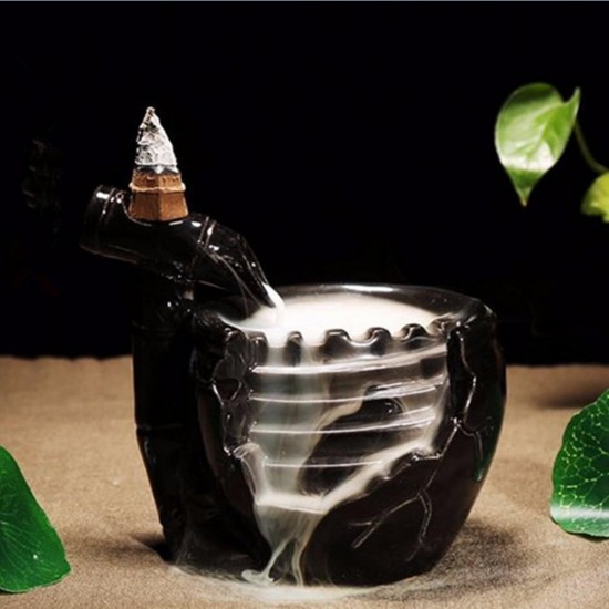 Black Ceramic Waterfall Incense Burner Buddhist Backflow Censer Holder & 10 Cones Black Ceramic Waterfall Incense Burner Buddhist Backflow Censer Holder & 10 Cones