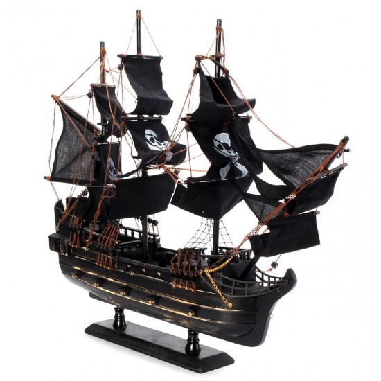 Black Model Pirate Ship Vintage Wooden Sailboat Home Decorations Boat Gift Toy