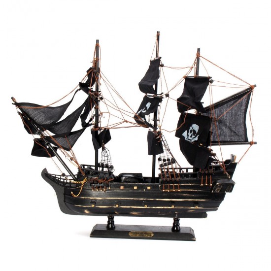 Black Model Pirate Ship Vintage Wooden Sailboat Home Decorations Boat Gift Toy