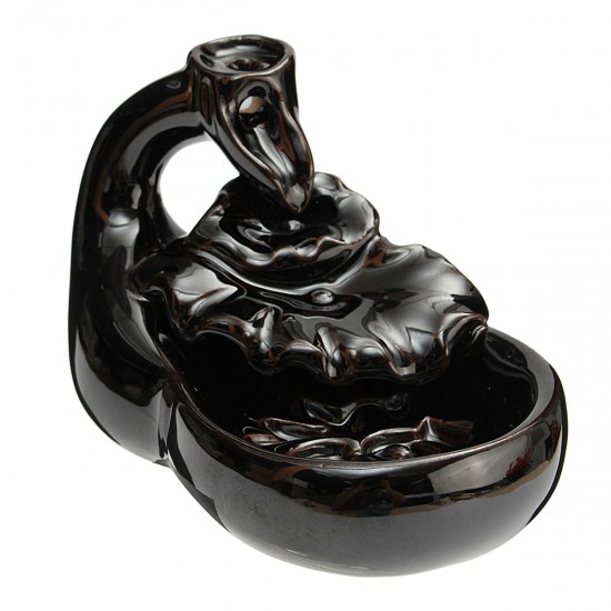 Black Porcelain Backflow Incense Cone Burner Holder Ceramic Lotus Pond Smoke Backflow Fragrant Cense