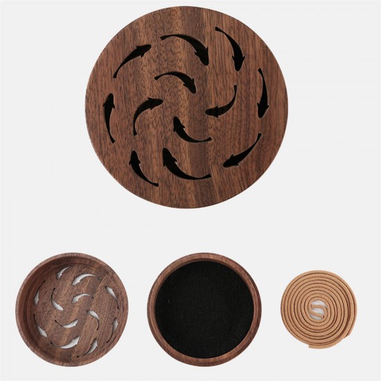 Black Walnut Mosquito Coil Incense Holder Burner Box Hollow Ash Catcher Tray Wooden Art Crafts With 6 Sandalwoods Black Walnut Mosquito Coil Incense Holder Burner Box Hollow Ash Catcher Tray Wooden Art Crafts With 6 Sandalwoods