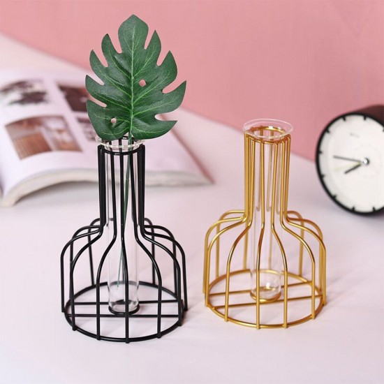 Black/Gold Nordic Style Iron Hydroponic Flower Lantern-shaped Vase Decoration Black/Gold Nordic Style Iron Hydroponic Flower Lantern-shaped Vase Decoration