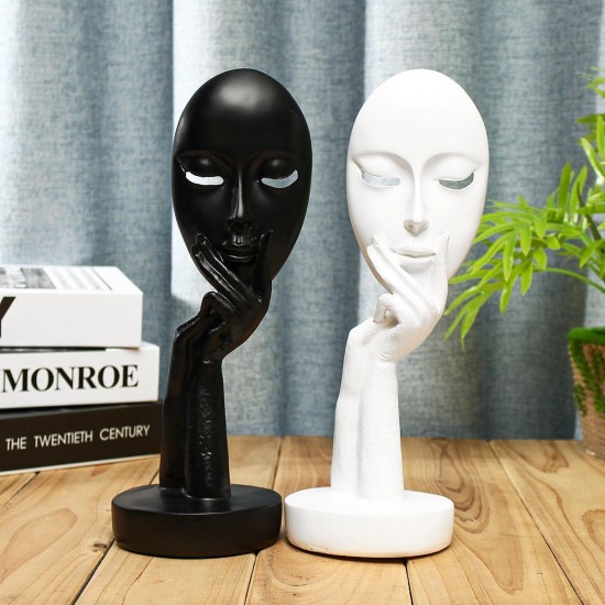 Black/White Resin Modern Women Face Thinker Statue Abstract Sculptures Characters Crafts Handmade Carving Ornament Decorations