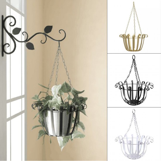 Black/White/Gold Wrought Iron Hanging Basket Wall Decor Hanging Flower Stand