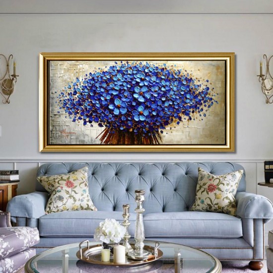 Blue Unframed Tree Canvas Art Oil Paintings Modern Abstract Wall Home Decor