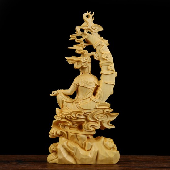Boxwood Wood Carving Handmade Bodhisatva Sculpture Craft Decorations