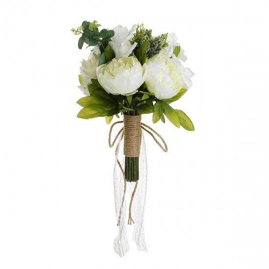 Bride Holding Rose Artificial Silk Flowers Floral Wedding Bouquet Romantic Decor Supplies