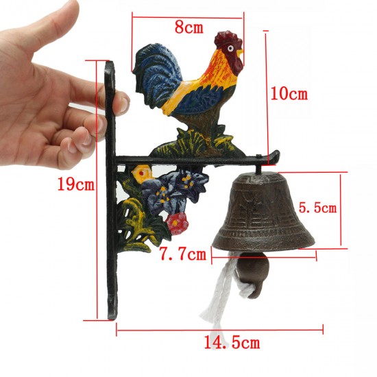 Brown Metal CockCast-iron Doorbell Wall Mounted Garden Decoration Vintage Style