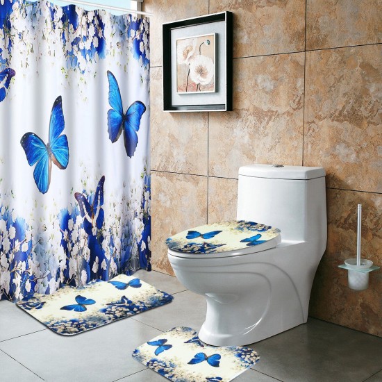 Butterflies Lily Therapy Spa Art Prints Waterproof Shower Curtain Bathroom Non-slip Mats Bath Carpets Toilet Seat Cover Floor Mat Bathroom Decor
