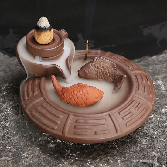 Ceramic Backflow Incense Cone Burner Incense Stick Coil Holder Fragrant Censer Decor