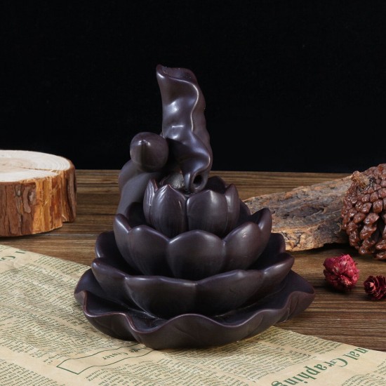 Ceramic Backflow Incense Cones Burner Mountain Waterfall Lotus Cones Gift