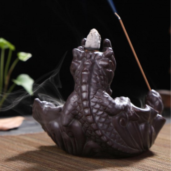 Ceramic Dragon Pond Backflow Incense Stick Burner Cones Holder Ash Catcher Fragrance Censer