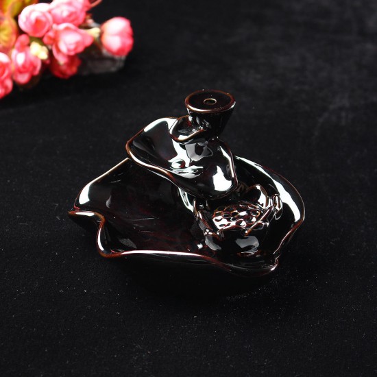 Ceramic Glaze Backflow Smoke Incense Burner Censer Holder Buddhism Style Home Decor