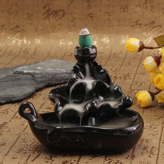 Ceramic Incense Cone Burner Smoke Backflow Tower Holder Home Censer Decor