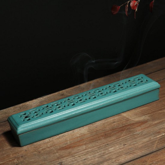 Ceramic Incense Stick Holder Burning Joss Incense Box Burner Ash Catcher Storage