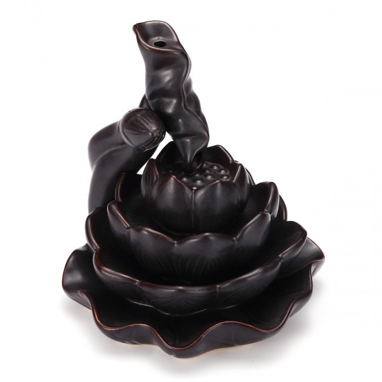 Ceramic Lotus Pond Waterfall Smoke Backflow Cone Censer Incense Burner Holder + 10 Cones