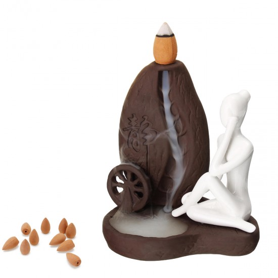 Ceramic Waterfall Backflow Smoke Incense Burner Censer Holder Decorations 10 Cones