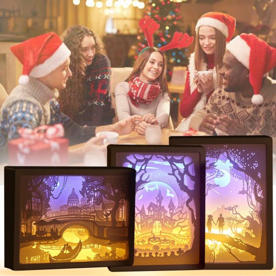 Christmas LED Carving Night Light 3D Shadow Paper Sculptures Lamp Lamp LED Gift Home Desk Decorations