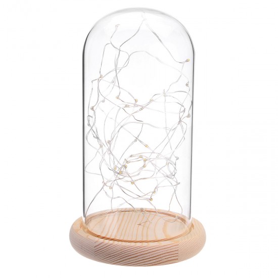 Clear Glass Display Dome Cloche Bell Jar Wooden Base DIY Decorations With 20 LED Fairy String Light Clear Glass Display Dome Cloche Bell Jar Wooden Base DIY Decorations With 20 LED Fairy String Light
