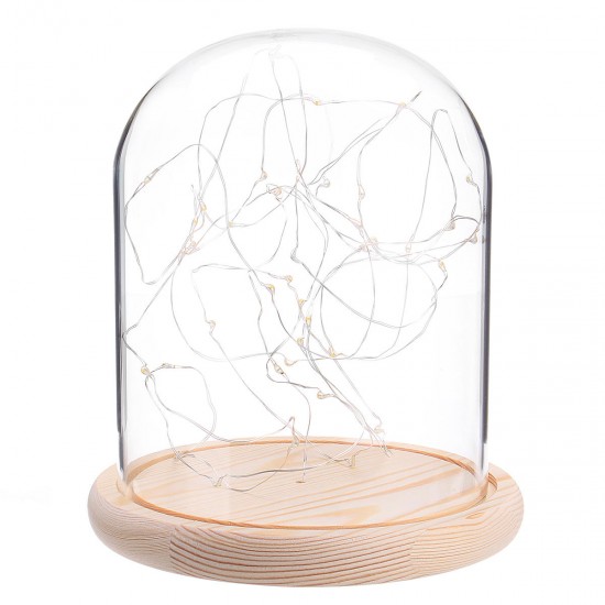 Clear Glass Display Dome Cloche Bell Jar Wooden Base DIY Decorations With 20 LED Fairy String Light Clear Glass Display Dome Cloche Bell Jar Wooden Base DIY Decorations With 20 LED Fairy String Light