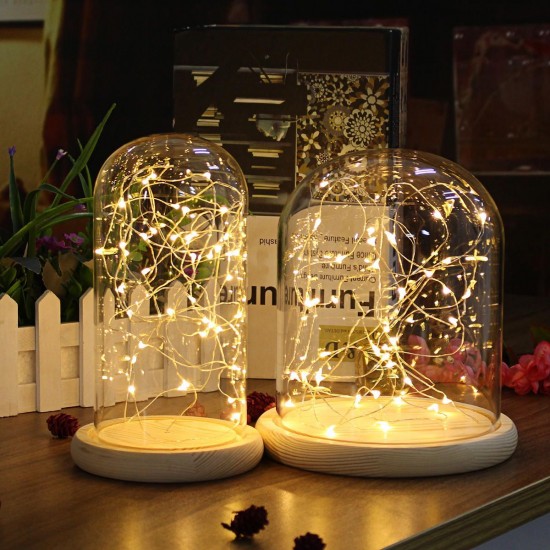 Clear Glass Display Dome Cloche Bell Jar Wooden Base DIY Decorations With 20 LED Fairy String Light Clear Glass Display Dome Cloche Bell Jar Wooden Base DIY Decorations With 20 LED Fairy String Light