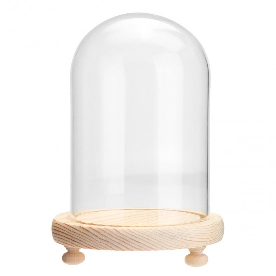 Clear Glass Display Flower Dome Bell Jar Cloche Wooden Base With LED Light Room Decorations