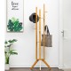 Coat Rack Stand Coat Tree Cloth Hanger Hall Tree Free Standing Farmhouse Style Bamboo Rack Holder with 6 Hooks 3-Layer Shelf for Clothes Coat Laundry Hat