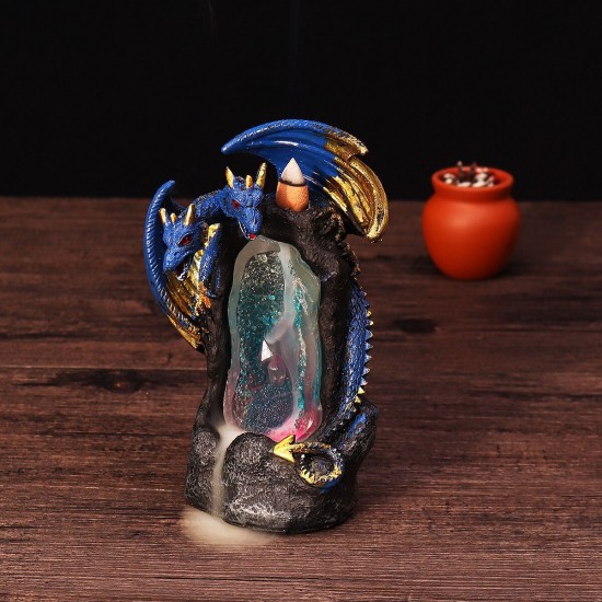 Colorful LED Dragon Incense Burner Backflow Censer Holder Buddhism Home Decor