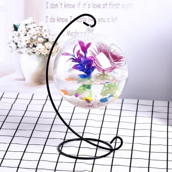 Creative Hanging Holder Crystal Terrarium Container Vase With Glass Ball Vase Pot Iron Stand Holder Decorations