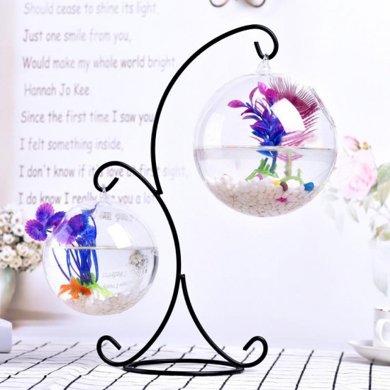 Creative Hanging Holder Crystal Terrarium Container Vase With Glass Ball Vase Pot Iron Stand Holder Decorations