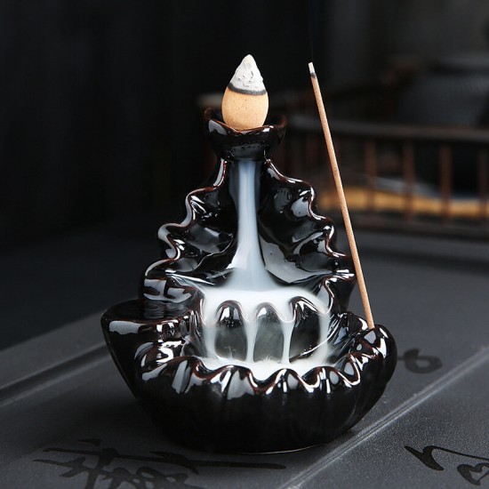 Creative Incense Burner Waterfall Backflow Ceramic Glaze Censer Holder Home Decoration