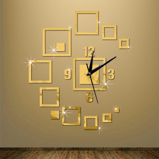 Creative Mirror Wall Clock Square Mirror Clock 3D Acrylic Living Room Wall Clock
