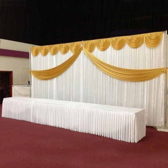 Customized Gold Ice Silk Satin Wedding Backdrop Swags Curtain Party Stage Wedding Decor Supplies