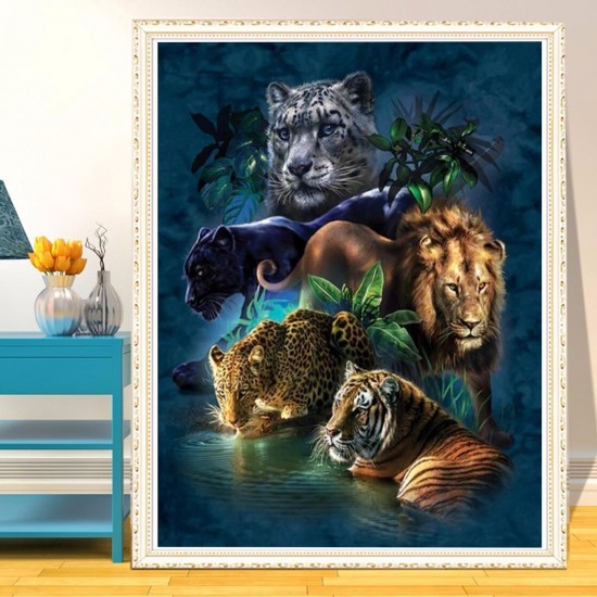 DIY 5D Diamond Paintings Tiger Lion Embroidery Cross Crafts Stitch Tool Kit