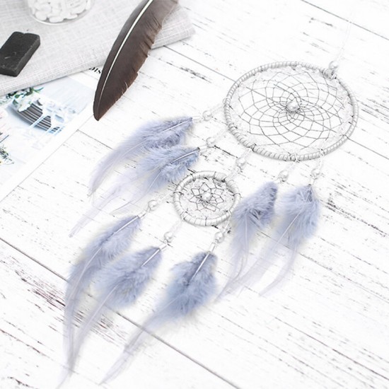 DIY Dream Catcher Wall Decor Blue Feather Handmade Dreamcatcher for Bedroom