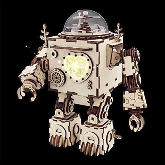 DIY Model 3D Puzzle Music Box Wooden Craft Kit Robot Machinarium Toys with Light Handmade Gift DIY Model 3D Puzzle Music Box Wooden Craft Kit Robot Machinarium Toys with Light Handmade Gift