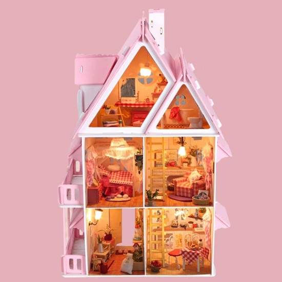 DIY Wooden Dolls House Doll House LED Light Miniature Dollhouse w/ Furniture Doll House Accessories DIY Wooden Dolls House Doll House LED Light Miniature Dollhouse w/ Furniture Doll House Accessories