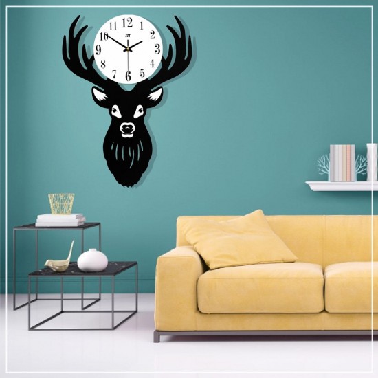 Deer Head Wall Clock Density Fibreboard Home Living Room Nordic Minimalist