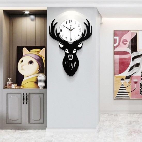 Deer Head Wall Clock Density Fibreboard Home Living Room Nordic Minimalist