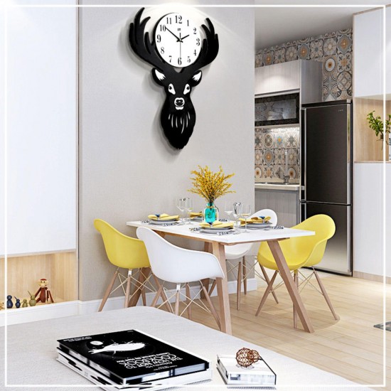 Deer Head Wall Clock Density Fibreboard Home Living Room Nordic Minimalist