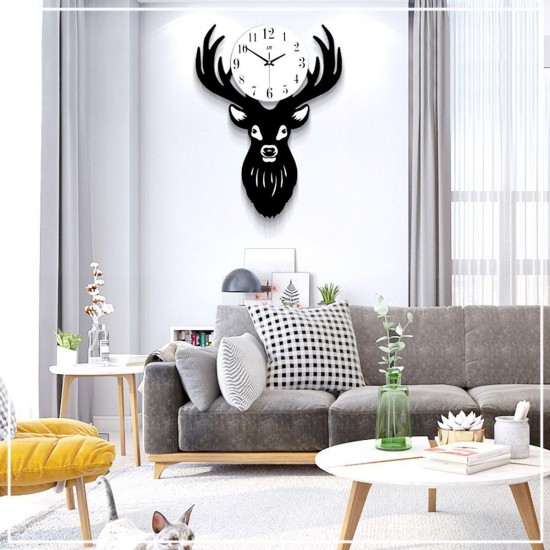 Deer Head Wall Clock Density Fibreboard Home Living Room Nordic Minimalist