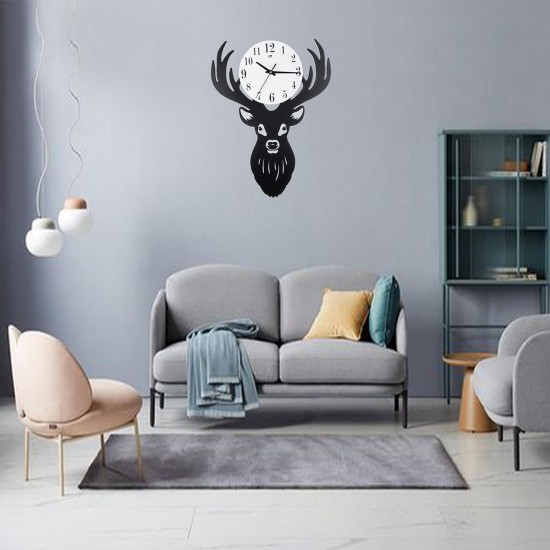 Deer Head Wall Clock Density Fibreboard Home Living Room Nordic Minimalist