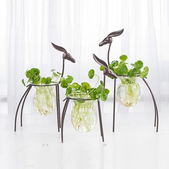 Deer Hydroponic Container European Ornaments Transparent Flower Vase Plant Pot
